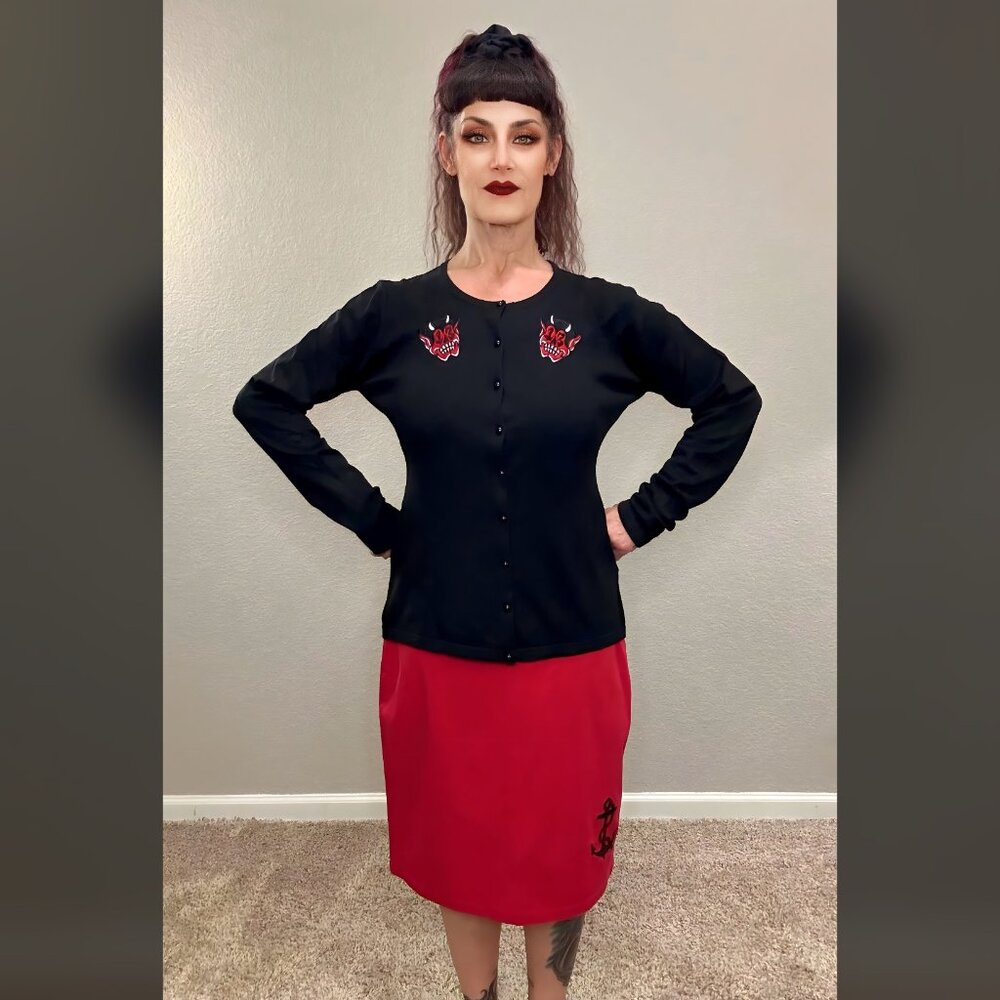 Sourpuss Red Anchor Pencil Skirt Nautical Retro 50s Rockabilly Pinup XL - Picture 4 of 11